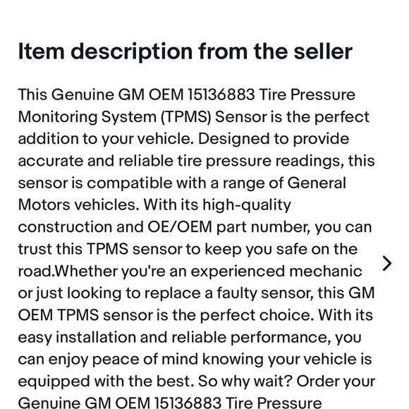 ACDelco Tire Pressure Monitoring Sensor #15136883, new - Picture 5 of 5